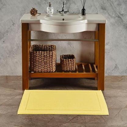 Hawmam Linen Yellow Bath Mats, 21 x 34 inches, Pack of 2-100% Ring Spun Cotton,[Not a Bathroom Rug] Banded Design, Highly Absorbent, Machine Washable for Bathroom Floor Towel