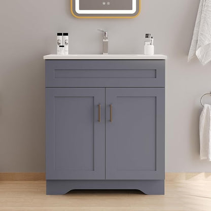 30 Inch Bathroom Vanity, Wooden Double Door Bathroom Sink Storage Cabinet, Freestanding Modern Bathroom Vanity Without Sink (Grey No Sink, 30")
