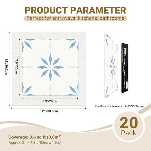 Peel and Stick Floor Tile, 7.9"x7.9" Vinyl Flooring for Bathroom Kitchen, Waterproof Non-Slip Durable Self-Adhesive Easy DIY Removable