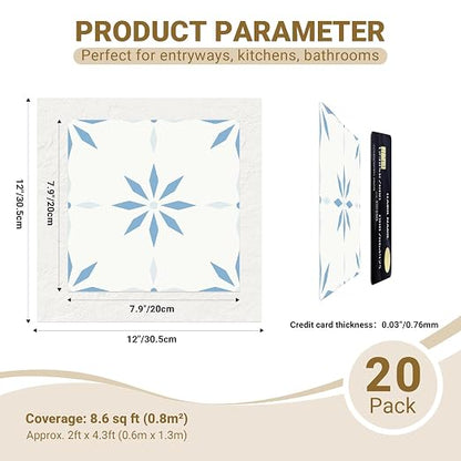 Peel and Stick Floor Tile, 7.9"x7.9" Vinyl Flooring for Bathroom Kitchen, Waterproof Non-Slip Durable Self-Adhesive Easy DIY Removable