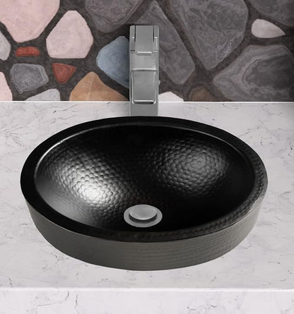 Monarch Abode Bathroom Sink – 17-Inch Oval Skirted Drop In Bathroom Sink, Top Mount Hand Hammered Matte Black Aluminum Vanity Sinks for Countertop, Powder Room, Restroom, Drop in Sinks for Bathrooms