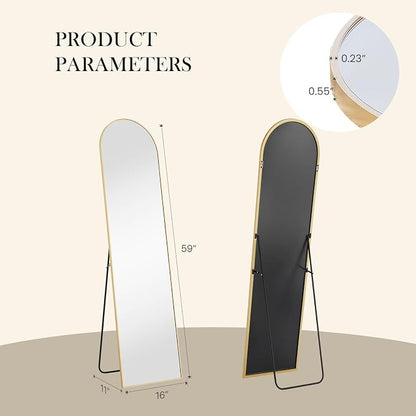 NEWBULIG Arched Full Length Floor Mirror 16"x59", Body Standing Mirror | Wall Hanging or Leaning, Shatter-Proof Glass, Aluminum Alloy Frame with Stand, Home Decor Bedroom, Gold
