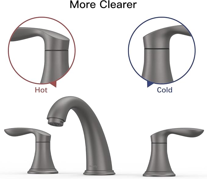 Bathroom Sink Faucet, Faucet for Bathroom Sink, Widespread Gun Grey Bathroom Faucet 3 Hole with Stainless Steel Pop Up Drain and cUPC Lead-Free Hose - (Gun Grey)