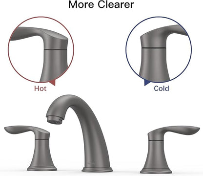 Bathroom Sink Faucet, Faucet for Bathroom Sink, Widespread Gun Grey Bathroom Faucet 3 Hole with Stainless Steel Pop Up Drain and cUPC Lead-Free Hose - (Gun Grey)