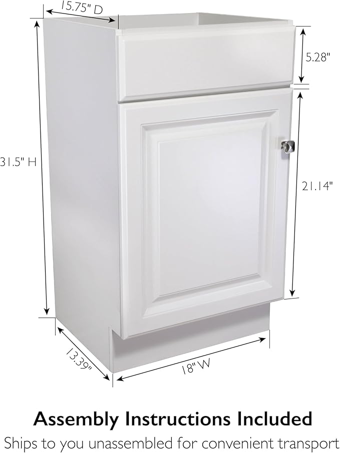 Design House 597112 Wyndham Unassembled Bathroom Vanity Cabinet Without Top, 18 x 16/1 Door, White