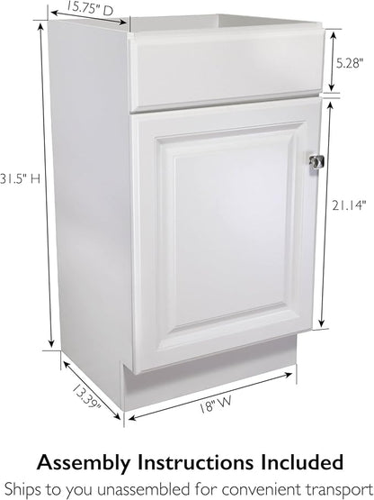 Design House 597112 Wyndham Unassembled Bathroom Vanity Cabinet Without Top, 18 x 16/1 Door, White