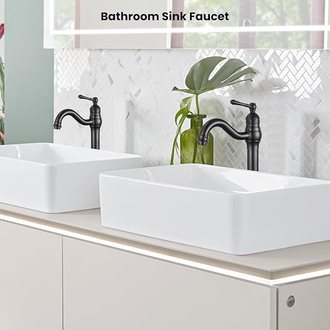 gotonovo Vessel Sink Faucet 360° Swivel Spout Single Handle Tall Bathroom Faucet 1 Hole Farmhouse Lavatory Washbasin Mixer Tap Matching Supply Hoses, Without Pop Up Drain, Oil Rubbed Bronze