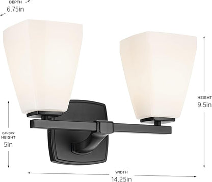 Kichler Marant 14.25" 2-Light Vanity Light with Opal Glass in Black, for Bathroom, Powder Room, Over a Mirror, (14.25" W x 9.5" H), 55215BK