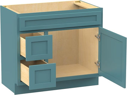 Vanity Art 36 Inch Single Bathroom Vanity Base Cabinet with 2 Functioning Shaker Drawers, Strudy Floor Mount Green Storage Cabinet Organizer for Bedroom, Living Room VA4036-2RGN