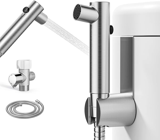 Stainless Steel Handheld Bidet Sprayer for Toilet, Stepless Water Pressure Control, Gentle Toilet Jet Spray with Leak-Proof Bidet Hose, Ideal for Feminine Hygiene, Cloth Diaper, Pet Cleaning