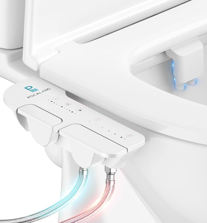Ultra-Slim 3-in1 Bidet, Warm Water, Self-Cleaning, Posterior&Feminine Wash-(Retractable Dual Nozzles), Non-Electric Bidet Attachment for Toilet Seat, Adjustable Water Pressure, Stainless Steel Inlet | Toilet Seat Add-On