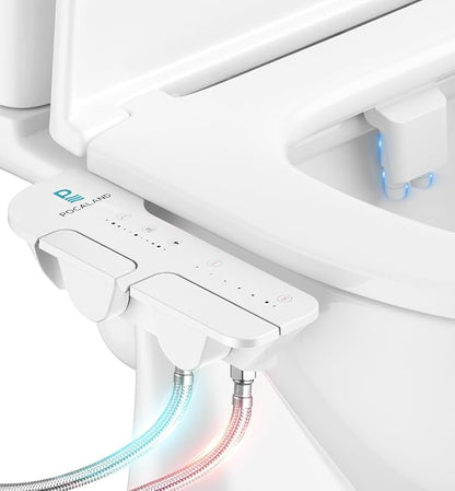 Ultra-Slim 3-in1 Bidet, Warm Water, Self-Cleaning, Posterior&Feminine Wash-(Retractable Dual Nozzles), Non-Electric Bidet Attachment for Toilet Seat, Adjustable Water Pressure, Stainless Steel Inlet | Toilet Seat Add-On