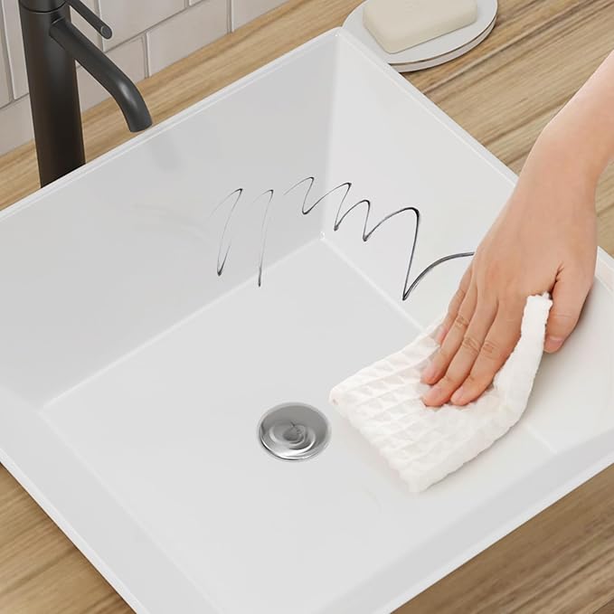 16"X16" Bathroom Vessel Sink Square Above Counter Rectangular White Porcelain Ceramic Modern Vanity Sink Rectangle Art Basin