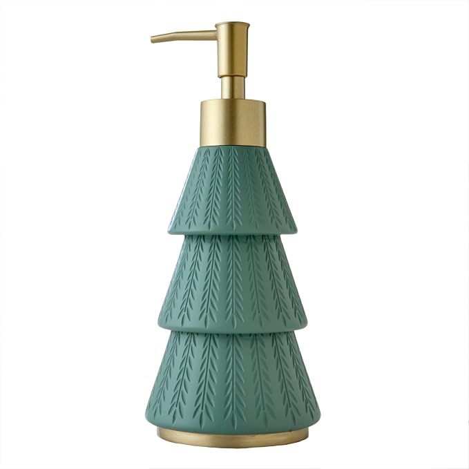 Home Christmas Christmas Winter Pines Soap/Lotion Dispenser, Green | For use in the bathroom, kitchen, bar or any sink space. Great for seasonal use and for Airbnb, lodge & cabin décor