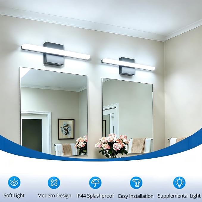 Bathroom Light Fixtures Over Mirror , 16 Inch Modern LED Bathroom Vanity Light , Small lampara para baño IP44 Bath Wall Sconces for Restroom, 6000K Cool White Light Not Dimmable