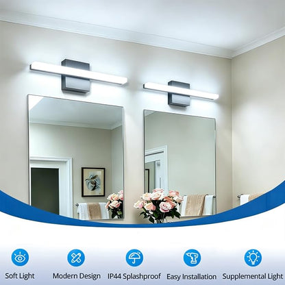 Bathroom Light Fixtures Over Mirror , 16 Inch Modern LED Bathroom Vanity Light , Small lampara para baño IP44 Bath Wall Sconces for Restroom, 6000K Cool White Light Not Dimmable
