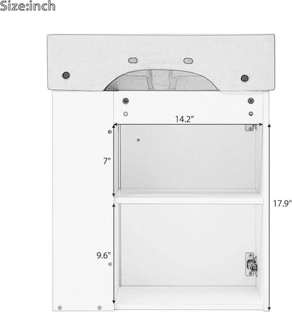 Harper & Bright Designs 21.6" Bathroom Vanity with Sink, Wall-Mounted Single Basin Vanity Set with Cabinet & Two-Tier Right Side Storage Shelf, Storage Cabinet with Ceramic Basin for Bathroom, Grey