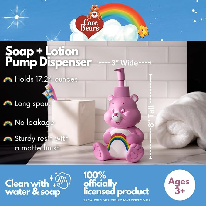 Care Bears Cheer Bear Soap/Lotion/Hand Sanitizer Resin Pump Dispenser, 10.36 Ounces, (Officially Licensed Product) by Franco