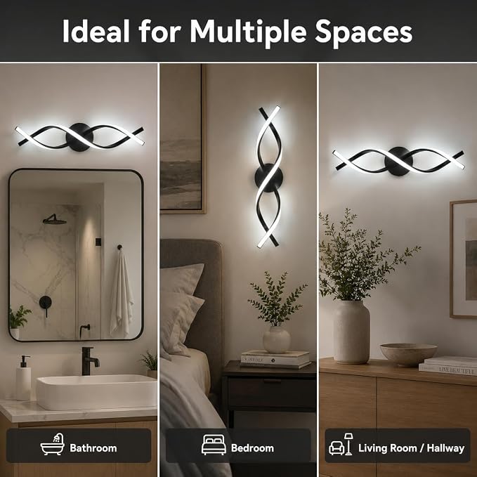 Modern Black LED Vanity Lighting,Bathroom Light Fixture Over Mirror,21 Inch,6000K Cool White