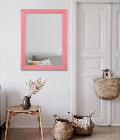 AAZZKANG Rectangle Mirror with Wood Frame Modern Farmhouse Wall Mirrors Decor Large 28"x20" for Bedroom Bathroom Living Room Pink