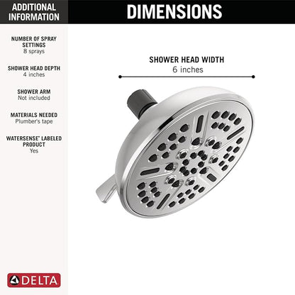 Delta Faucet 8-Spray Touch-Clean Chrome Shower Head, Delta Shower Heads, Showerhead, Shower Head Chrome, 1.75 GPM Water Flow, Chrome 75898C