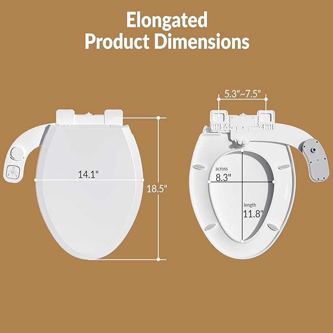Bidet Toilet Seat Non-Electric,Fits Elongated Toilets - Soft Close Lid,Quick-Release for Easy Cleaning - Dual Nozzle System with Self Cleaning,Adjustable Water Pressure