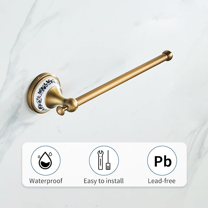 Hand Towel Bar for Bathroom Antique Bronze Brass, Rustproof Wall Mounted Towel Rack Hanger Bathroom Hardware Accessories Towel Holder,Porcelain Design