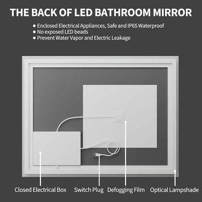 Koonmi 36x24 LED Bathroom Mirror, Shatterproof Mirror with Light | 90CRI Shatterproof Vanity Mirror with Backlit + Front Lit, Easy Install for Bathroom Hotel (IP65)