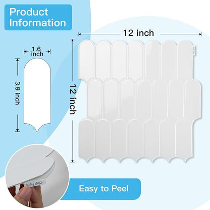 Art3d 10-Pack Arrowhead Design Wall Tile, Peel and Stick Backsplash, White | 12 x 12 Inch, Thickened Design, Heavy-Duty, Stain-Resistant, Durable, for Kitchen, Living Areas, Ideal for New Home Buyers