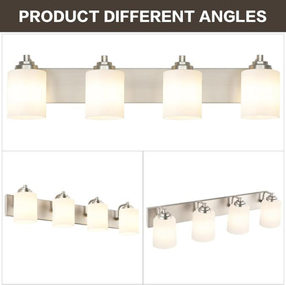 SOLFART Brushed Nickel Bathroom Vanity Light Vintage 4 Light Wall Light with Milky White Globes, 4 Lights Modern Over Mirror Lighting Fixture for Bathroom