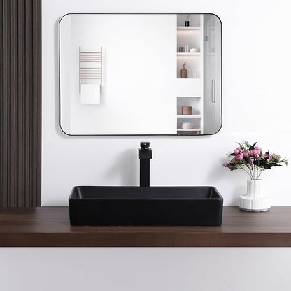 Black Vessel Sink Rectangle 24"x14" Bathroom Sink Above Counter Porcelain Ceramic Small Sink Bowl Ceramic Vessel Sinks for Bathrooms