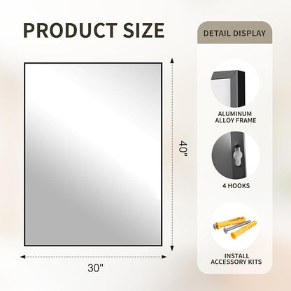 FICTOR Bathroom Vanity Mirror for Over Sink, 30" x 40", Black | Anti-Rust Frame, Shatterproof Tempered Glass, Vertical/Horizontal Wall Mounted Mirror for Bedroom, Entryway, Living Room