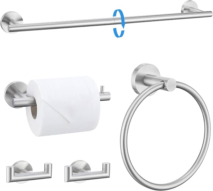 Brushed Nickel 5 Pieces Towel Bar Set Bathroom Hardware Set Upgraded Towel Hooks,Towel Holder Set for Bathroom Stainless Steel Wall Mounted 23.6 Inch