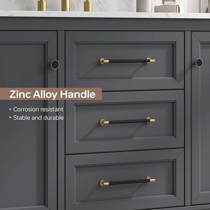 48 Inch Bathroom Vanity with Sink, Fully Assembled, Deep Grey | Solid wood vanity with engineered stone countertop and backsplash, Soft-close doors, 3 dovetail drawers, Ceramic Sink