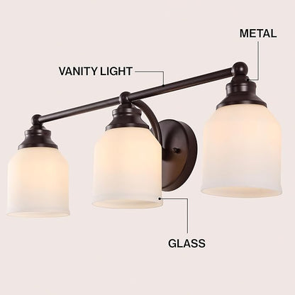 JONATHAN Y 24" Oil Rubbed Bronze/White Modern Farmhouse LED Vanity Light Wall Sconce Fixture, Frosted White Glass Shade, Dimmable Wall Lamp for Bathroom Mirror Kitchen Sink, UL Listed (JYL7551C)