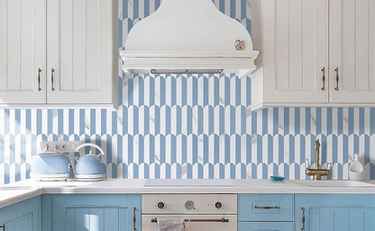Vamos Tile Peel and Stick Backsplash Seamless Tile,Fish Scale,10 PVC Tiles | Stick on Backsplash for Kitchen & Bathroom,Light Blue and Statury White PVC Self Adhesive Mosaic Tiles 11.9''x10.8''