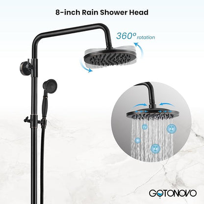 gotonovo Exposed Bathroom Shower Faucet Wall Mounted Shower System 8 Inch Shower Head and Tub Spout Double Cross Handles Adjustable Handheld Sprayer Straight Pipe Oil Rubbed Bronze