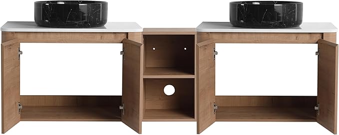 Malwee 72" Floating Bathroom Vanity with Sink, 72 Inch Wall Mounted Bathroom Cabinet Combo, Modern Double Sink Bath Storage Vanity Set, with 4 Soft Close Doors and Ceramic Vessel Basin Top(72-RR