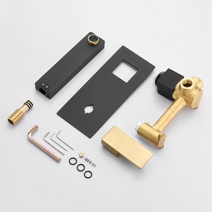 SUMERAIN Wall Mount Bathroom Faucet Black and Gold Finish, Lavatory Vessel Sink Faucet with Rough in Valve