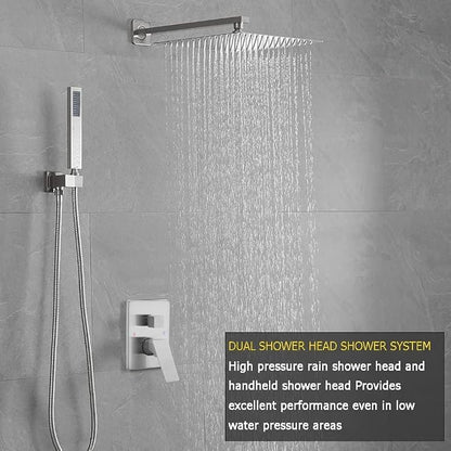 Brushed Nickel Shower System 10 Inches Bathroom Luxury Rain Shower Head with Handheld Combo Set Wall Mounted High Pressure Rainfall Shower Head System Shower Faucet with Valve and Trim Kit
