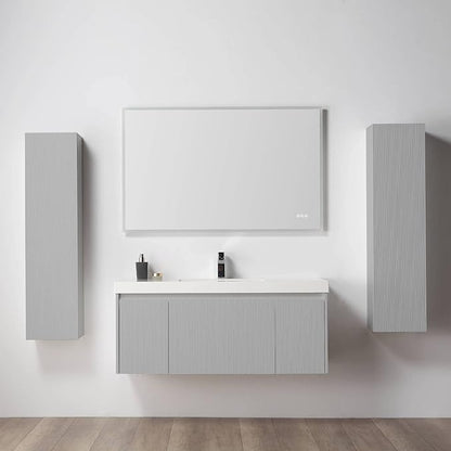 Blossom 48 Inch Bathroom Vanity with Sink and 2 Side Cabinets, All Wood Wall Mounted Floating Bathroom Vanity Cabinet with Acrylic Sink, Soft-Close Drawers, Bathroom Vanities, Light Grey