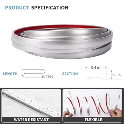 Art3d 30 ft Peel and Stick Flexible Molding Trim for Wall Tile Edge, Silver | Durable, Waterproof, Oil-Proof, Superior Adhesive, Useful, Easy to Clean, Ideal for Mirror Edges, Accent Walls, Backsplashes