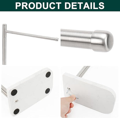 Hand Towel Holder, L-Shape Hand Towel Stand with Marble Base, Stainless Steel Swivel Hand Towel Rack Bar Standing for Bathroom Kitchen Countertop, 1 Arm (Brushed Nickel)