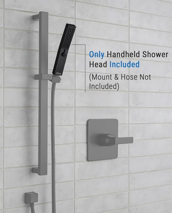 G-Promise All Metal Square 3 Function Handheld Shower Head(Matte Black) | All Metal Construction, 3 Function Modes with Massage, Modern Look, Push Switch, Easy Installation