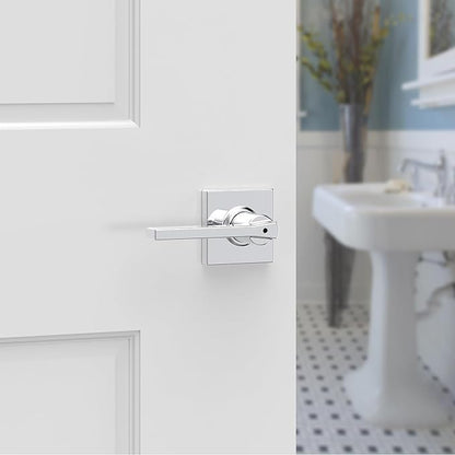 Kwikset Casey Interior Privacy Door Handle with Lock, Door Lever for Bathroom and Bedroom, Polished Chrome Reversible Keyless Turn Lock (Pack of 2)