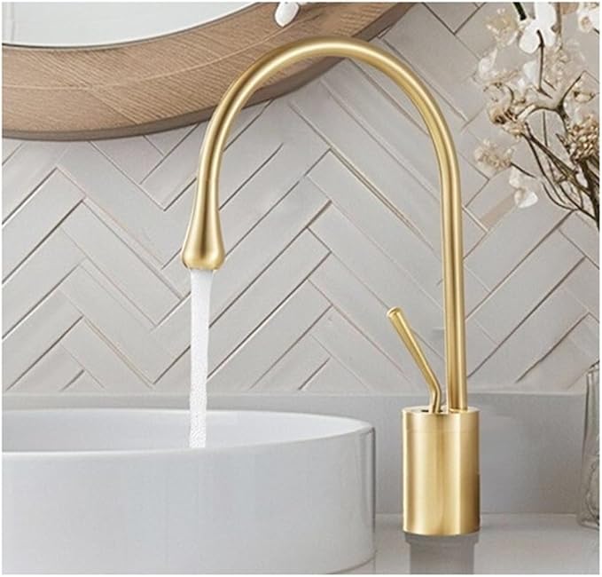 Modern Basin Faucet Brushed Gold Black Silver Faucet Deck Mounted Basin Sink Tap Mixer Hot Cold Brass Tap for Bathroom(White Tall)