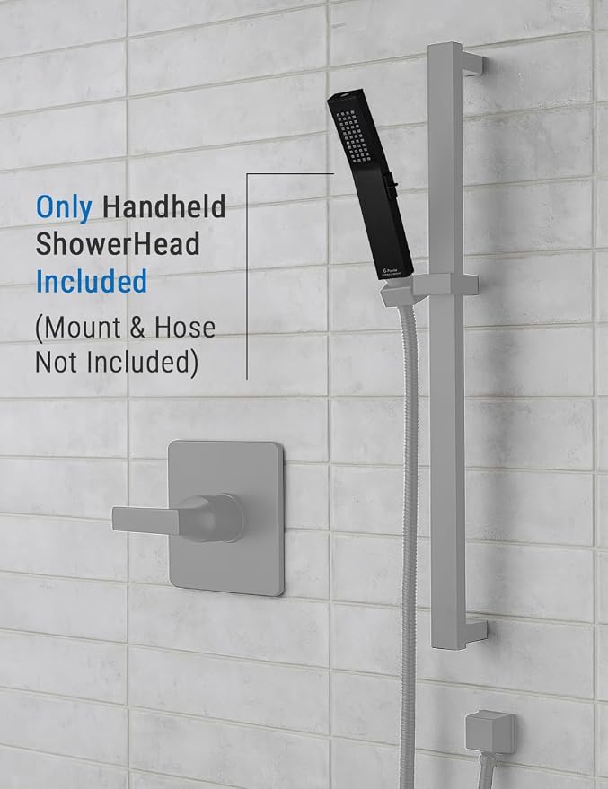 G-Promise All Metal Square Handheld Head with Power Wash Mode (Matte Black) | All Metal Construction, Powerful Wash Mode, Side Push Switch, Modern Look, Simple to Install