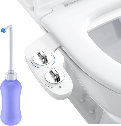 Bidet Attachment and Portable Bidet Sprayer for Toilet, Non-Electric Self-Cleaning Dual Nozzle Toilet Bidet, Fresh Cold Water Sprayer Bidets for Existing Toilets with Adjustable Pressure Control
