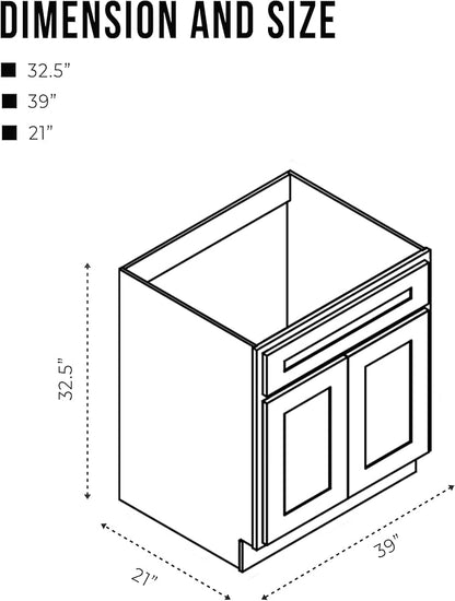 Vanity Art 39 Inch Double Shutter Door Bathroom Vanity Base Cabinet with Soft Closing Shaker Drawer, Strudy Floor Mount Storage Cabinet Organizer for Bedroom, Living Room, Kitchen, VA4039-S