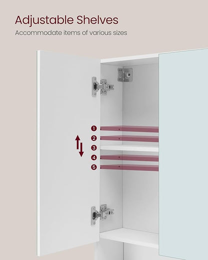 VASAGLE KAILYN Collection - Medicine Cabinet Mirror, Bathroom Wall Mirror Cabinet with Storage, Open Compartment, Adjustable Shelves, 6.5 x 35.4 x 29.5 Inches, Cloud White UBBK130W01